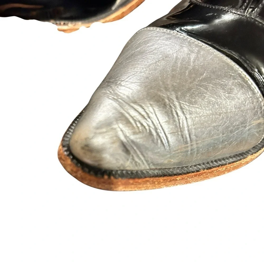 GEKKE Slipper Bun Black Patent Leather Metallic Silver Leather Oxford Loafers W7